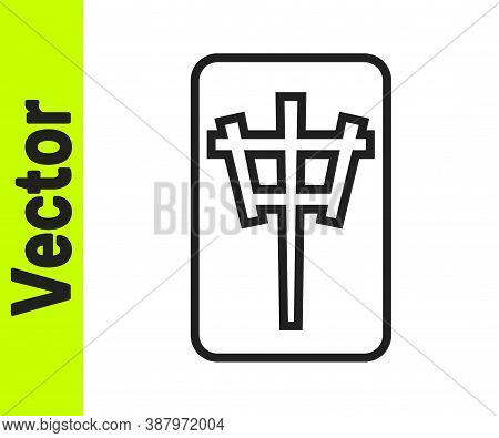 Black Line Mahjong Pieces Icon Isolated On White Background. Chinese Mahjong Red Dragon Game Emoji. 