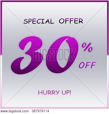 Elegant Purple Special Offer Discount Banner With 99% Off Hurry Up Text Design On White Gradient Bac