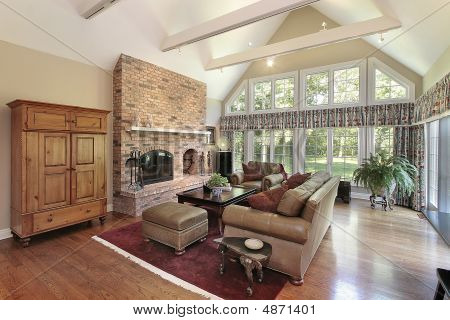 Family Room With Brick Fireplace