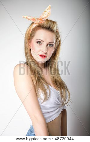 Beautiful Blonde Woman Retro Styling