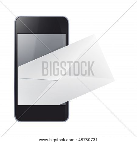 Realistische telefoon met envelop binnen. Vector Design.