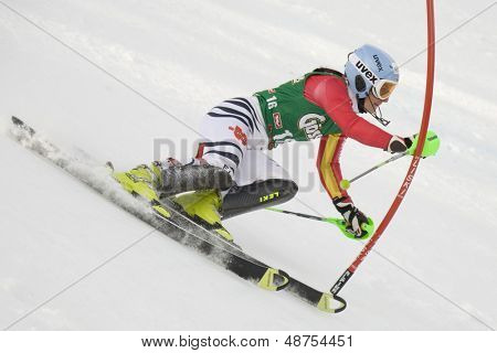 LIENZ, Áustria, 29 de dezembro de 2009. Kathrin HOELZL GER ataca um portão de controle enquanto competindo na f