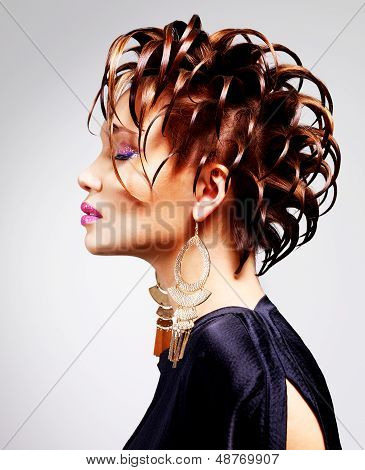 Portrait Of Rhe Beautiful Woman With Fashion  Hairstyle