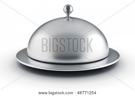 Beyaz arka plan üzerinde 3D gümüş Restoran cloche