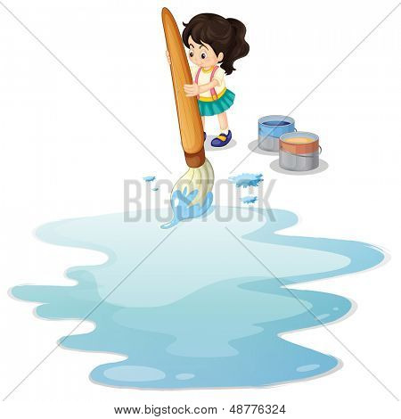Ilustração de uma garota pintando o chão em um fundo branco