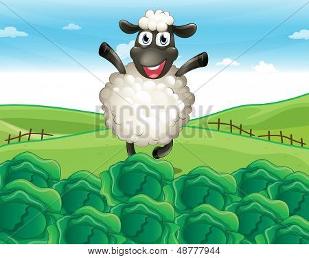 Abbildung eines Schafes über den Hügel mit einer farm