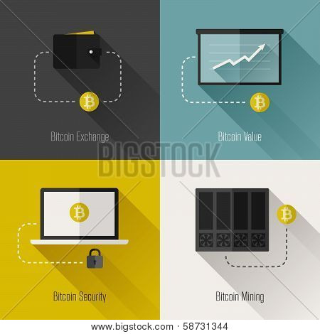 Bitcoin Modern Flat Design Elements. Vector Illustration
