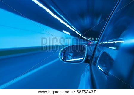 car moving fast in tunne