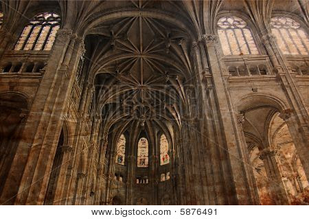 Vintage Gothic Cathedral Of Paris - Old Picture In Retro Style