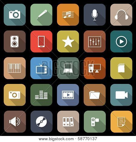 Media Flat Icons With Long Shadow