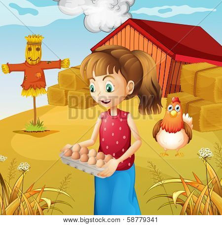 Illustration of a woman harvesting eggs