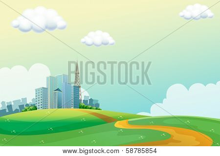 Illustration of the hills across the tall buildings