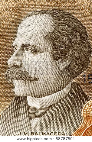 CHILE - CIRCA 1967: Jose Manuel Balmaceda (1840-1891) on 10 Escudos 1967 Banknote from Chile. 11th President of Chile during 1886-1891.