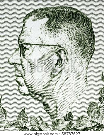 SWEDEN - CIRCA 1980: Gustaf VI Adolf of Sweden (1882-1973) on 10 Kronor 1980 Banknote from Sweden. King of Sweden during 1950-1973.