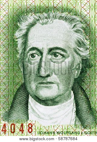 EAST GERMANY - CIRCA 1975: Johann Wolfgang von Goethe (1849-1932) on 20 Marks 1975 Banknote from East Germany. German writer, artist and politician.