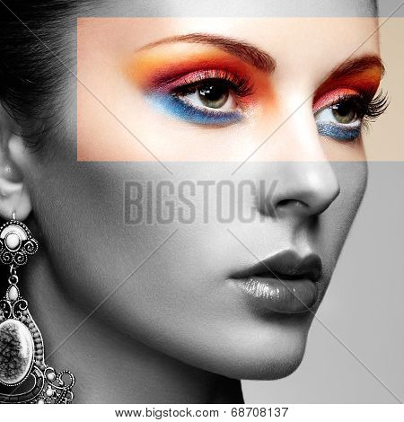 Portrait Of Beautiful Young Woman With Earring. Jewelry And Accessories