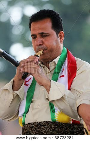 ZAGREB, CROATIA - JULY 18: Members of folk group Payiz from Sulaimaniya, Kurdistan, Iraq during the 48th International Folklore Festival in center of Zagreb, Croatia on July 18, 2014