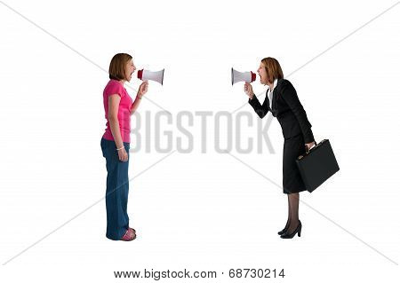 Women With Megaphones Shouting Isolated