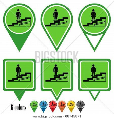 Escalator flat navigation pins