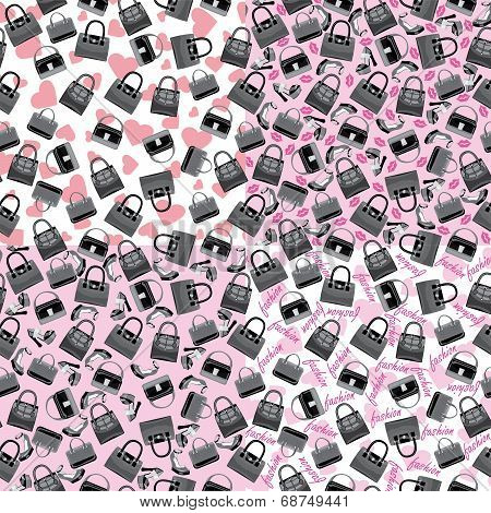 Fashion Seamless Pattern Set.women's Handbags,shoes,lips