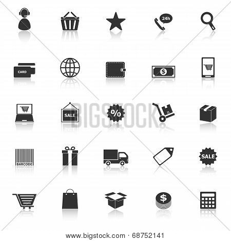 E-commerce Icons With Reflect On White Background