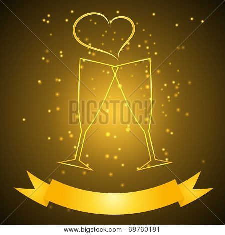 Wedding glasses with ribbon in gold color