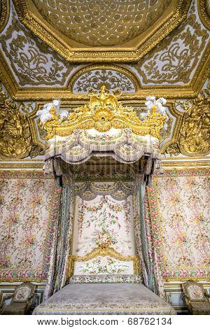 Versailles, France - JUN 20: Interior of royal bedrooml at Chateau de Versailles (Palace of Versailles) on June 20, 2014, France. Versailles palace is in UNESCO World Heritage Site list since 1979.