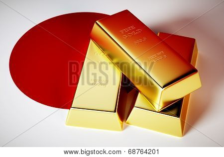 3D Image Of Gold With Japan Flag
