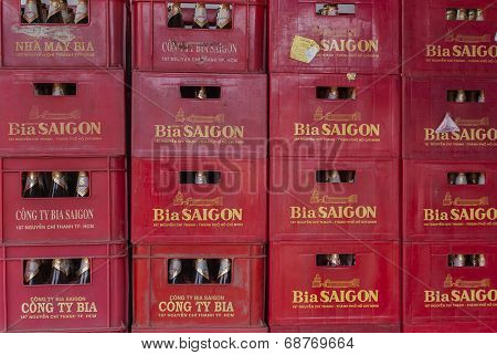 Stack Of Crates With 'saigon' Beer Bottles.