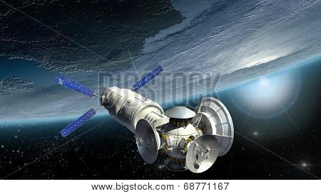 Satellite surveying Earth. Elements of this image furnished by NASA