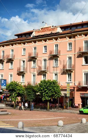BELLINZONA, SWITZERLAND - JULY 4, 2014: The Hotel International, Bellinzona. The hotel offers luxury accommodations and is centrally located near the train station and famous landmarks.