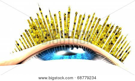 Urban Vision With Eyelashes Covered With Shining Powder.
