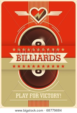 Billiards poster design. Vector illustration.