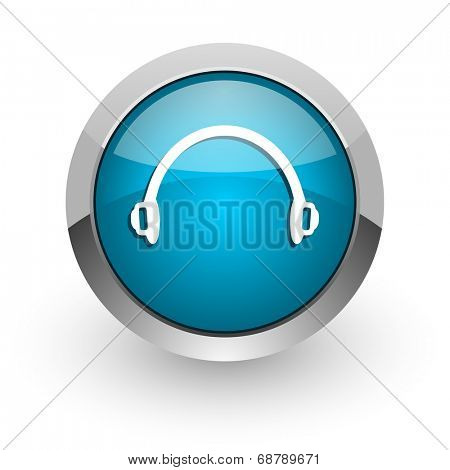 headphones blue glossy web icon