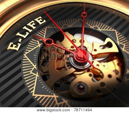 E-Life on Black-Golden Watch Face.