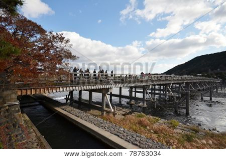 Tourists Visit Togetsukyo In Kyoto, Japan