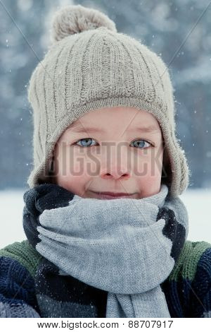 Portrait Of Boy Wearing Scarf, Winter