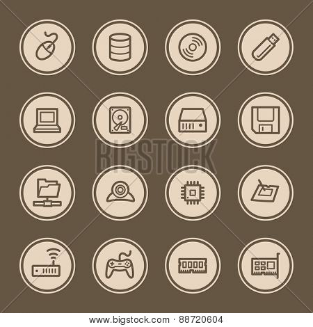 Computer components web icons set
