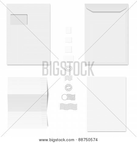 White Envelopes, Writing Paper, Postage Stamps