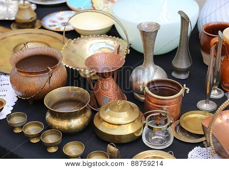 Copper Pots Precious And Vintage Furnishings For Sale In The Antique Shop