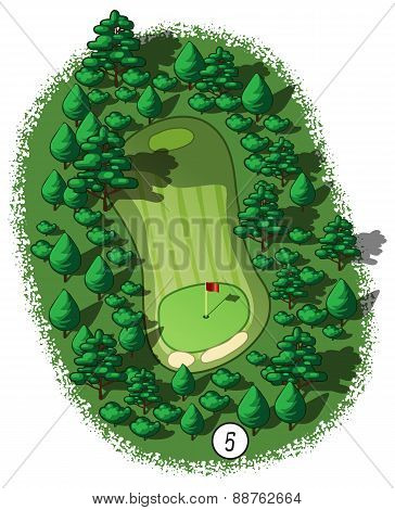 Vector Golf Course Hole Aerial Isometric View