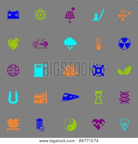 Renewable Energy Icons Fluorescent Color On Gray Background
