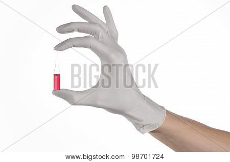 Doctor Hand Holding A Vial, Ampule Red, Vaccine Ampule, Ebola Vaccine, Flu Treatment, White Backgrou