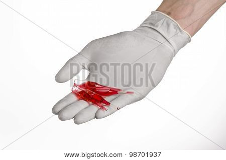 Doctor Hand Holding A Vial, Ampule Red, Vaccine Ampule, Ebola Vaccine, Flu Treatment, White Backgrou