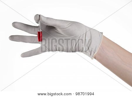 Doctor Hand Holding A Vial, Ampule Red, Vaccine Ampule, Ebola Vaccine, Flu Treatment, White Backgrou