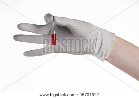 Doctor Hand Holding A Vial, Ampule Red, Vaccine Ampule, Ebola Vaccine, Flu Treatment, White Backgrou