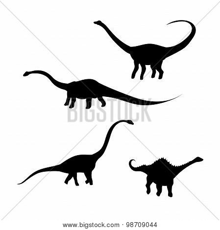 Diplodocus dinosaur vector silhouettes.