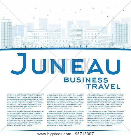 Outline Juneau (Alaska) Skyline with Blue Building. Business travel concept. Vector Illustration