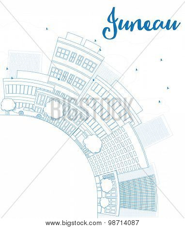 Outline Juneau (Alaska) Skyline with Blue Building and copy space. Vector Illustration
