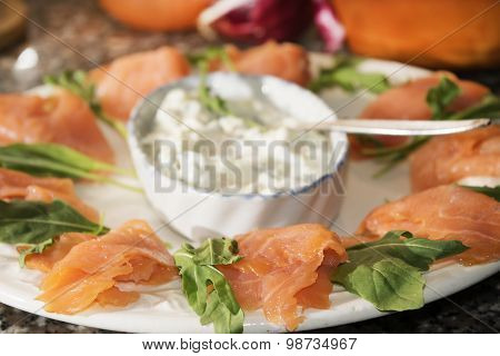 Starter Of Smoked Salmon With Cream Cheese
